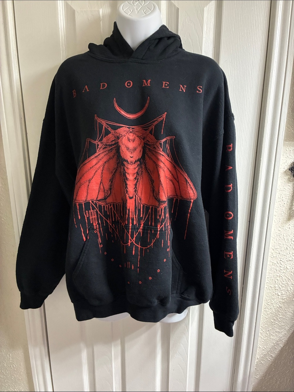 Bad Omens Black Hoodie with Red Moth Graphic